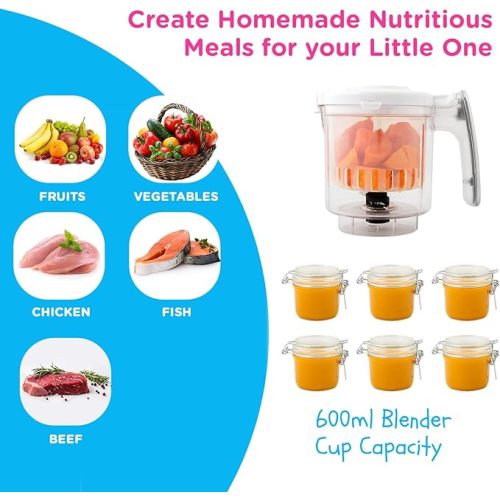 EVLA'S Baby Food Maker, Steamer, Blender, Baby Food Processor for Healthy Homemade Baby Food in Minutes, Touch Screen with 6 Reusable Food Pouches, Baby Registry Essential, White