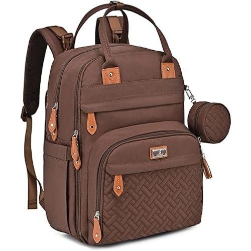 BabbleRoo Diaper Bag Backpack - Baby Essentials Travel Tote - Multi Function Waterproof Diaper Bag, Travel Essentials Baby Bag with Changing Pad, Stroller Straps & Pacifier Case - Unisex, Brown