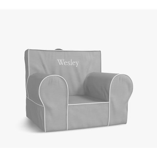 Kids Anywhere Chair®, Gray with White Piping | Pottery Barn Kids (“Emerson” Font: Wish Hand Drawn (Style V48) Color: White)