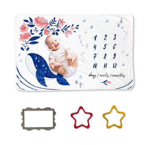 AFAZ Baby Monthly Milestone Blanket for Baby Girl Boy and Unisex, Receiving Swaddle Newborn Babies Photo Blanket, Large Size, Super Soft, Organic