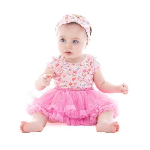 Hello Kitty Baby Girl Allover Print Tutu Dress with Matching Bow Headband, Sizes 0/3M-24M