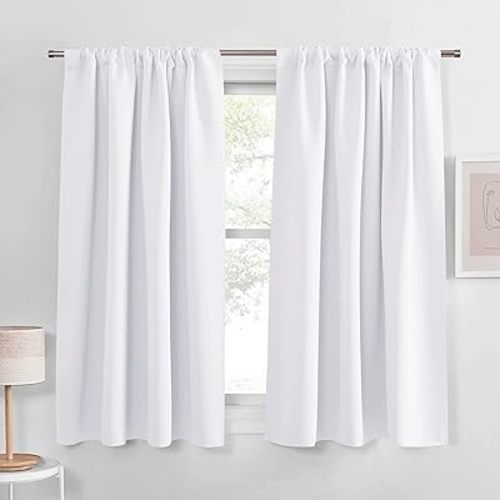 PONY DANCE Pure White Curtains - Window Treatments Home Decor Thermal Insulated Curtain Drapes Light Filter Low Shading Effect for Bedroom & Kitchen, 42 W x 54 L, 2 Pieces