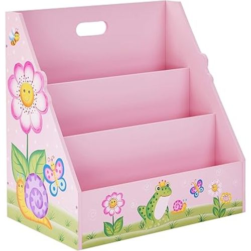 Fantasy Fields - Magic Garden Toddler Bookshelf, Kid Bookshelf Wood, 3-Shelf Bookcase for Bedroom, Book Display Case for Girl/Boy, 3 Tier Mobile Bookrack, Low Square Book Cabinet - Pink
