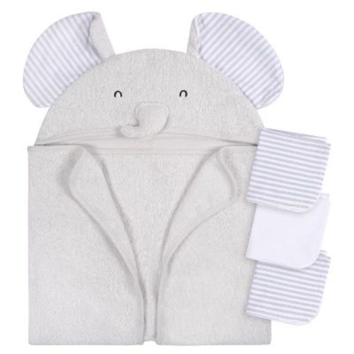 Gerber Baby Brown Lion Hooded Bath Towel & Washcloths, One Size Fits Most, 4-piece Set