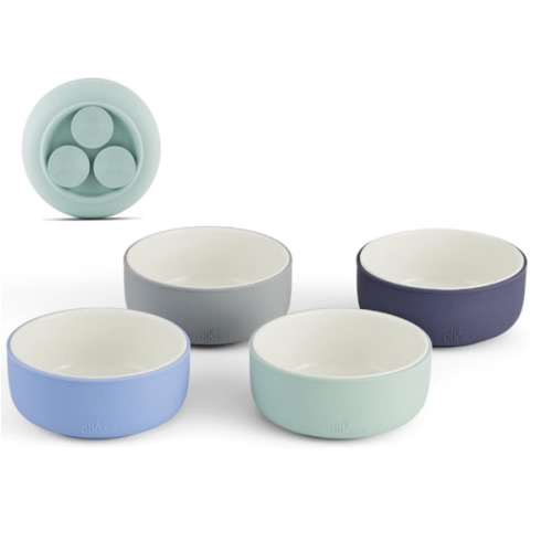 Elk and Friends Kids Porcelain Bowls with Silicone Suction Sleeve | Kids/Toddler/Baby Feeding | Microwave & Dishwasher Safe | Non slip | Cereal/Soup/Snack Dishes & Dinnerware