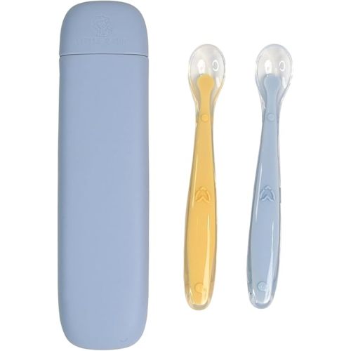 Silicone Baby Feeding Spoons with Storage Box, First Stage Infant Soft-Tip Easy on Gums I Training Spoon Self | Utensils Supplies (Blue)