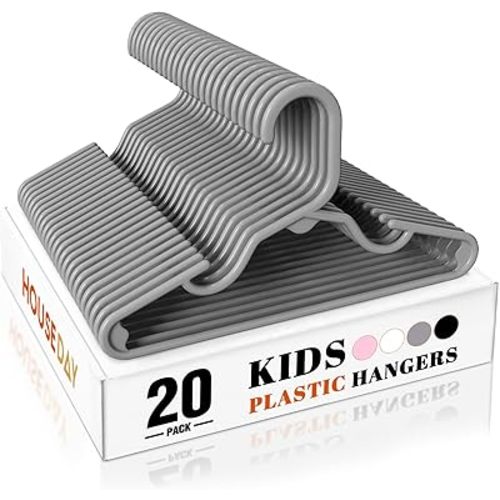HOUSE DAY Premium Baby Hangers 20 Pack, 11 Inch Kids Plastic Hanger Grey, Slim Childrens Hangers for Infant, Toddler, Child Clothes, Non-Slip Sturdy and Durable Baby Clothes Hanger for Closet