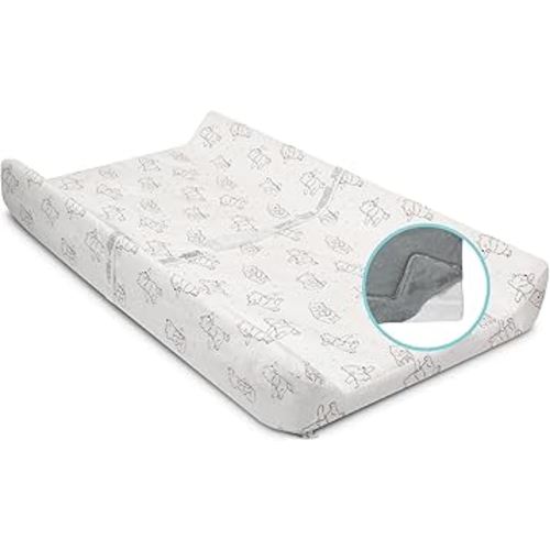 Disney Winnie The Pooh Contoured Changing Pad with Plush Cover by Delta Children – Machine Washable Cover and Waterproof Outer Layer, Grey