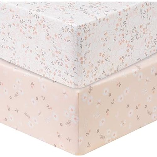Sammy & Lou Cottontail Floral 2-Pack Microfiber Fitted Crib Sheet Set, Fits Standard Crib Mattress 28 in x 52 in; Fully Elasticized,