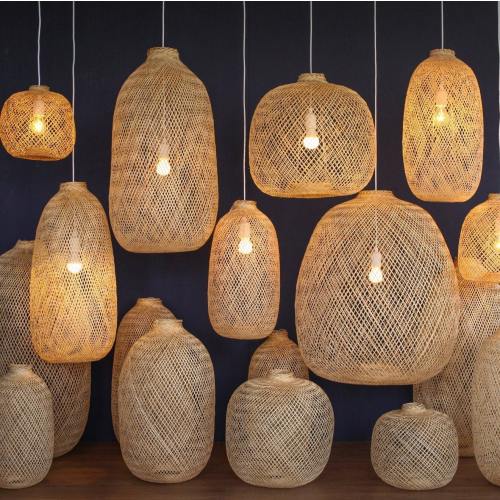 Bamboo Pendant Light, Boho Rattan Lamp Style, Eco-friendly Japandi Light, Organic Modern Basket Lamp Shade, Wabi-Sabi Wedding Light Decor
