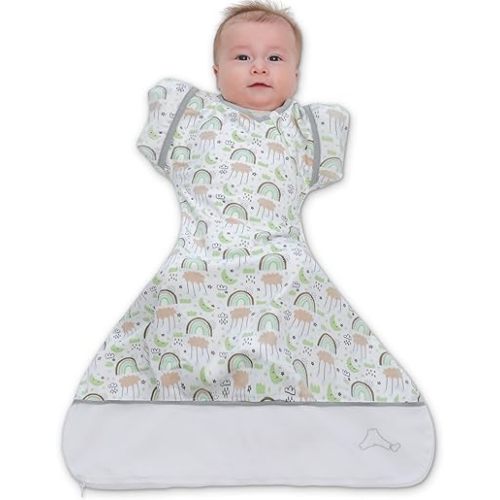 Swaddle Sack Arms Up, Allows Babies HIPS to Move Freely, fits Newborn Babies 0-6 Months, Baby Sleep Sack, Organic Cotton Rainbow