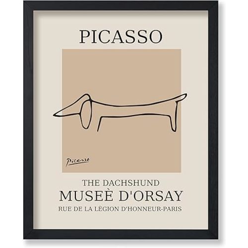 Poster Master Vintage Picasso Poster - Retro Minimalist Print - Gift for Artist, Housewarming - Dachshund Dog, Line Drawing, Abstract - Wall Decor for Living Room, Bedroom, 11x14 Black Framed