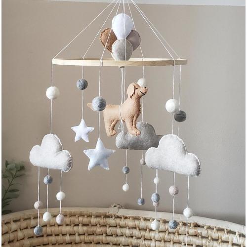Golden retriever dog baby mobile,felt balls mobile,Golden retriever with balloons  neutral  mobile for nursery