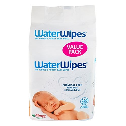 WaterWipes Plastic-Free Original-baby Wipes, 99.9% Water Based Wipes, Unscented & Hypoallergenic for Sensitive Skin, 240 Count (4 packs), Packaging May Vary - 60 Count (Pack of 4)