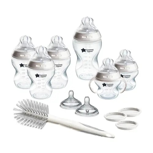 Tommee Tippee Natural Start Grow with Baby Bottle Set, 5oz, 9oz & 11oz Baby Bottles, Slow, Medium & Thicker Flow Breast-Like Nipples with Anti-Colic Valves, Removable Bottle Handles, Self-Sterilizing