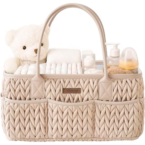 Konssy Baby Diaper Caddy Organizer, Braided Quilted Design with PU Handles