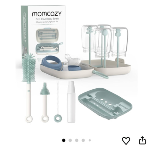 Momcozy Bottle Brush Set - Baby Bottle Cleaner Kit with Silicone Brush, Nipple Brush, Straw Brush, Soap Dispenser, Drying Rack - 7 in 1 Bottle Cleaning Tool for Home and Travel, Green