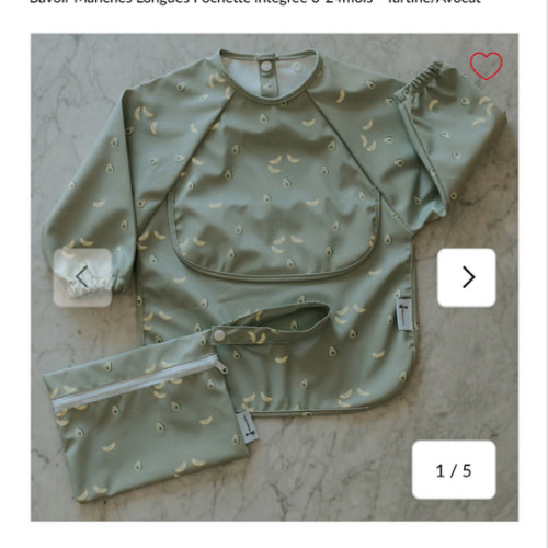 Bavoir Manches Longues Pochette intégrée 6-24mois - Tartine/Avocat – CLÉMENT