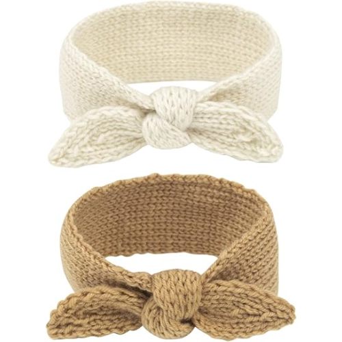 Fmeida Baby Girl Headband Warm Rabbit Knot Headband Bows for Baby Girls Knit Hair Band Head Wrap for Newborn Toddler and Children 2PCS&White Camel
