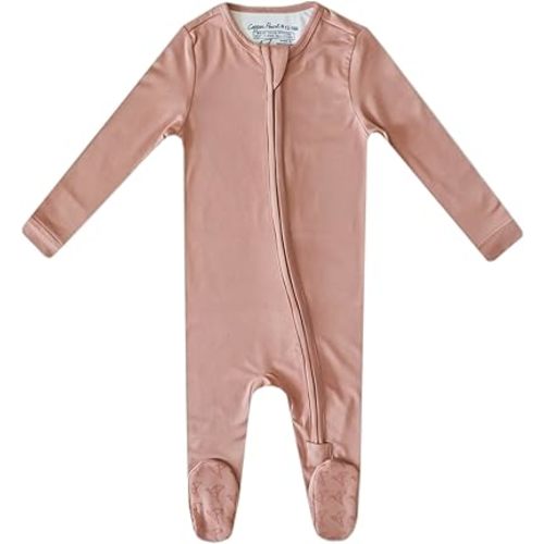 Copper Pearl Zip-Up Footie Baby Pajamas: Ultra-Soft Boys Pajamas and Girls Pajamas, Premium Knit Fabric in Stylish Prints, Tag-Free with Two-Way Zipper, Sized Newborn to 24 Months, Pecan