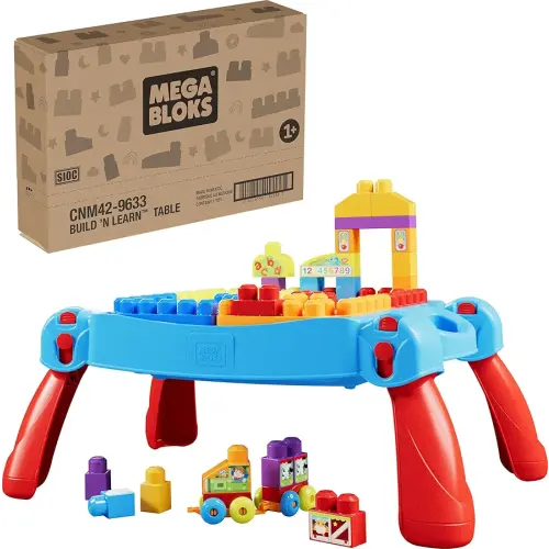 MEGA BLOKS First Builders Toddler Blocks Toy Set, Build ‘n Learn Activity Table with 30 Pieces and Storage, Blue, Ages 1+ Years (Amazon Exclusive)