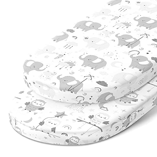 Bassinet Sheets for Dream on Me Karley and Lacy Portable Oval Bassinet – Snuggly Soft 100% Jersey Cotton Fitted Sheets – 2 Pack – Grey