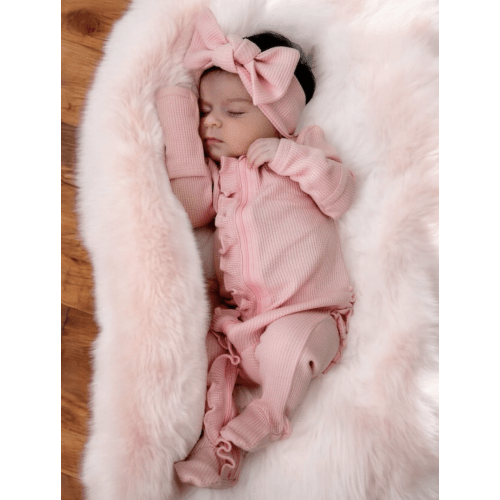 Organic Waffle Ruffle Zip Footie, Pink (0-3M)