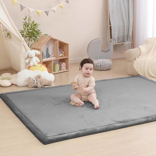 Baby Play Mat for Floor,1.3" Thick Memory Foam Tummy Time Mat,79"×118" Extra Large Non Slip Crawling Mat for Toddlers,Infants,Kids,Yoga Mat,Tatami Style for Living Room(Dark Gray)
