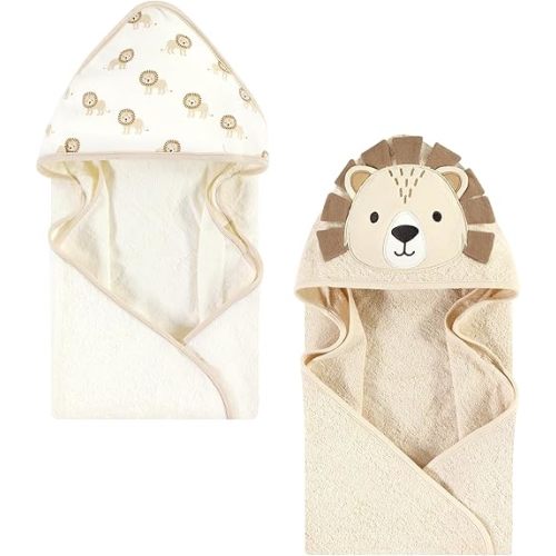 Hudson Baby Unisex Baby Cotton Animal Face Hooded Towel, Lion, One Size