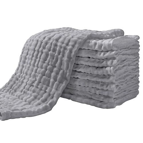 Muslin Burp Cloths for Baby 10 Pack Baby Washcloths Large 20''X10'' Super Soft and Absorbent by Yoofoss - Gray
