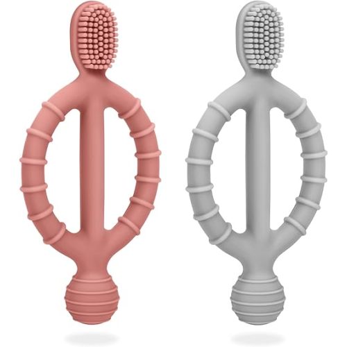 Baby Teething Toys with Easy-Hold Handle, Silicone Infant Toothbrush, Textured On Both Sides Helps Massage, Soothe Sore Gums, Teething Toys for Babies