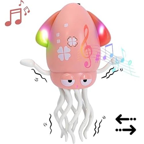TheClouds Dancing Octopus Toy,for 12-18 Months Old Boy Girl Electric Crawling Octopus,Rechargeable Dancing Squid Tummy Time Toy for 2 3 4 5 Year Old Kids Boy Girl Birthday Gifts,(Pink)
