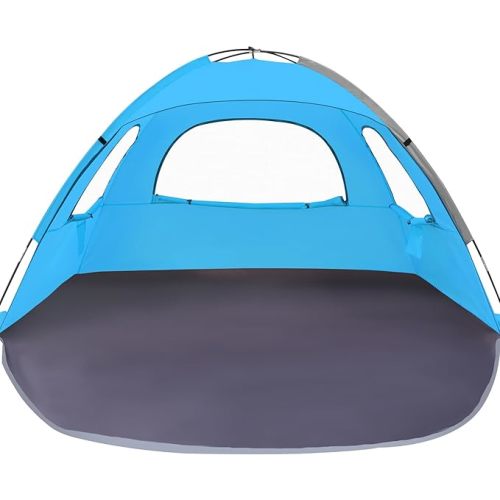 WhiteFang Beach Tent Anti-UV Portable Sun Shade Shelter for 3/4/6/8 Person, Extendable Floor with 3 Ventilating Mesh Windows Plus Carrying Bag, Stakes and Guy Lines