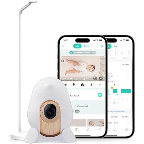 CüboAi CuboAi New Model Smart Baby Monitor 3: Sleep Safety Alerts for Covered Face Rollover, 2.5K QHD Night Vision WiFi Camera, 2-Way Audio, Humidity Sensor, Lullabies. App Control (Floor Stand Set)
