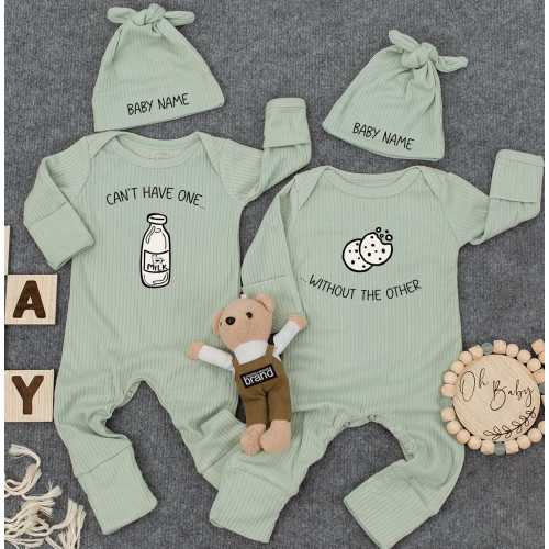 Can&#39;t Have One Without The Other Custom Name On Hat, Twin Baby Bodysuit, Funny Twin Outfit, Cute Kid Newborn, Gift For New Mom, Baby Romper