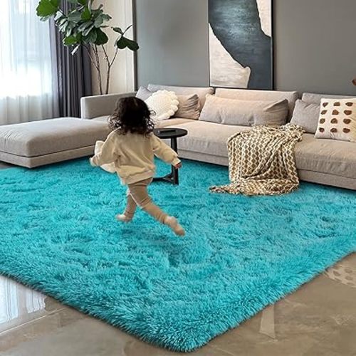 HOMORE Luxury Fluffy Area Rug Modern Shag Rugs for Bedroom Living Room, Super Soft and Comfy Carpet, Cute Carpets for Kids Nursery Girls Home, 4x6 Feet Turquoise Blue