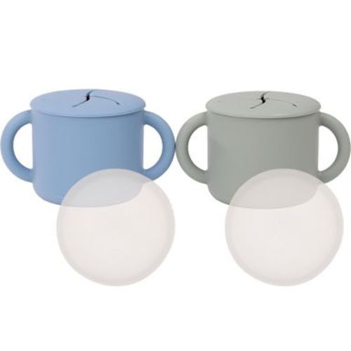 WeeSprout Snack Containers, Food Grade Silicone Cups, Spill-Proof Tops for Toddlers & Babies - Set of 2 (Matte Blue, Matte Green)