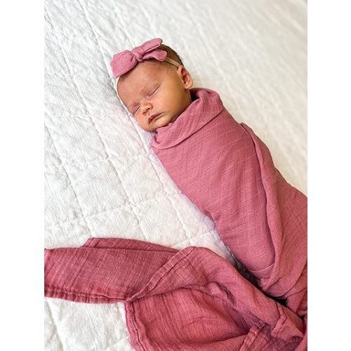 Premium Swaddle Blanket by BWD - 70% Bamboo Viscose & 30% Organic Cotton, 47x47 Inches - Baby Girl Swaddle Set for Newborns and Infants, Muslin Baby Blanket, Ultra-Soft Luxury (Rosewood)