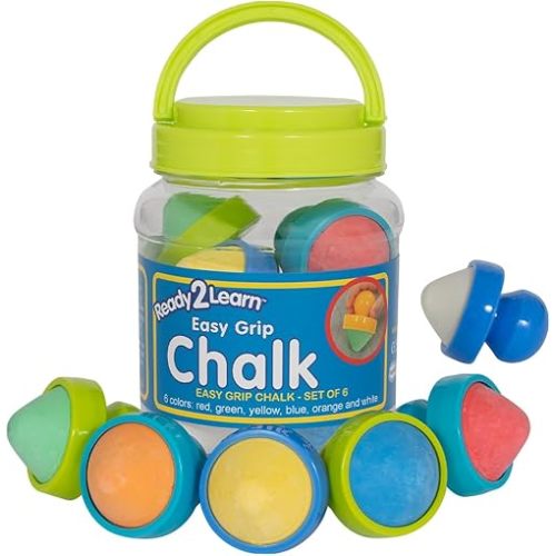 READY 2 LEARN Easy Grip Chalk | 6 Colors | 18m+ | Non-Toxic Toddler Sidewalk Chalk | Easy to Hold | Refills Available