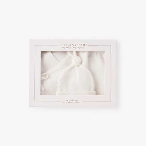 Organic Cotton Pointelle 3 Pc Preemie Layette Set w. Gift Box – Elegant Baby
