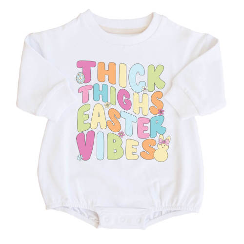 Thick Thighs Easter Vibes Sweatshirt Bubble Romper | White
