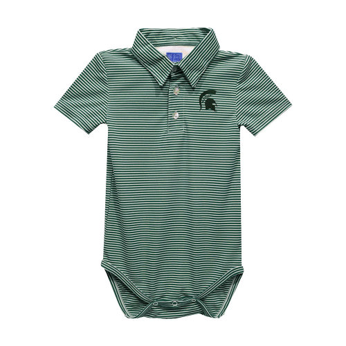 Vive La Fete Michigan State Spartans Baby Green Pencil Stripe Short Sleeve One Piece Polo
