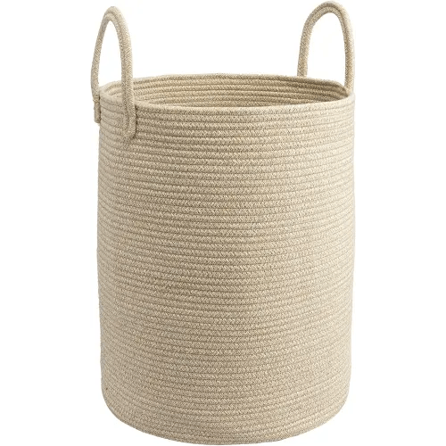 Woven Cotton Rope Laundry basket-15”X20” Laundry Hamper-Rope Storage Basket for Dirty Clothes, Toys and Blankets Perfect for Bathroom, Baby nursery and Living Room Storage (oatmeal)