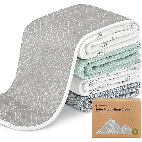 5-Pack Muslin Burp Cloths for Baby Boys and Girls - Super Absorbent Baby Burp Cloth, Viscose Derived from Bamboo Cotton Baby Washcloths, Burp Rags, Large Neutral Burp Clothes for Newborn (Nordic)