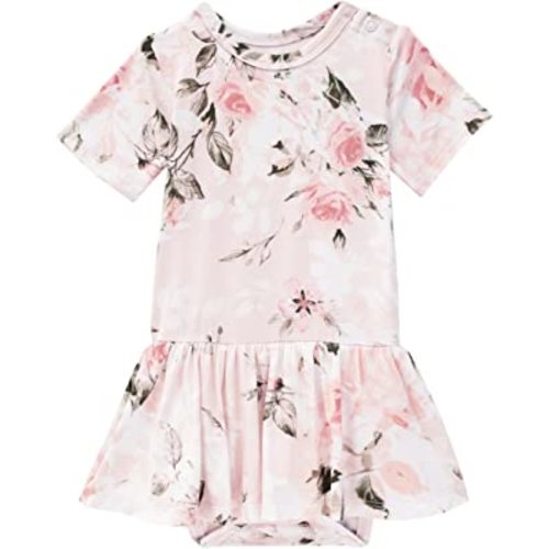 Posh Peanut Baby Short Sleeve Twirl Skirt Bodysuit - Infant Girl Clothes - Viscose from Bamboo (3-6 Months) Vintage Pink Rose