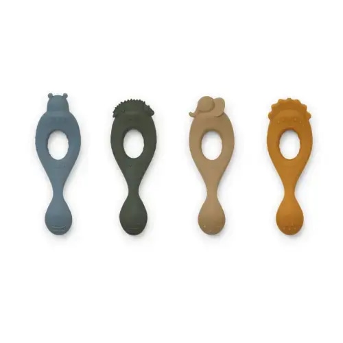Liva Silicone Spoon 4 Pack - Safari/blue multi mix