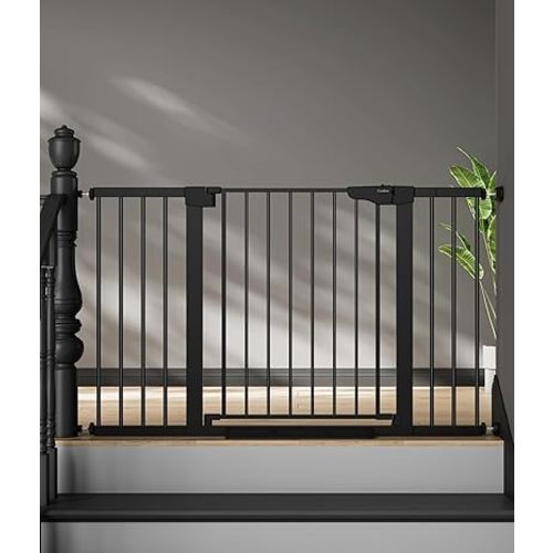 Cumbor 29.7"–51.5" Extra Wide Baby Gate for Stairs, Pressure-Mounted Dog Gates for Doorways & Hallways, Auto-Close Walk-Through, No-Trip Design, Child Proof Safety, Dog/Pet Gate for Indoor Use, Black
