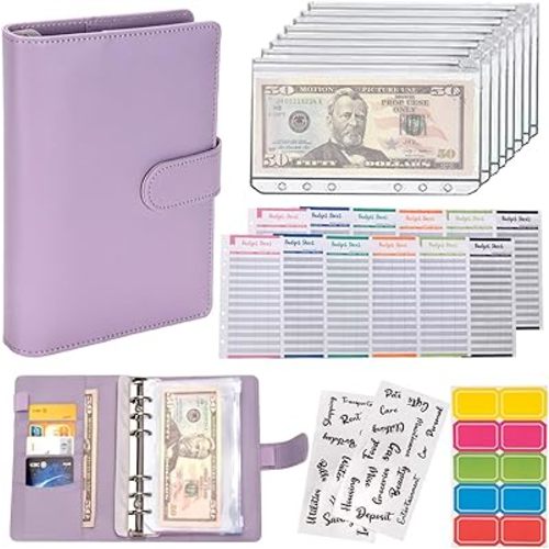 NICOOTHBudget Binder Cash Envelopes A6 Money Saving Binder with Zipper envelopes (Purple)