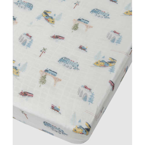 Loulou Lollipop Bamboo Muslin Fitted Crib Sheet - All Aboard