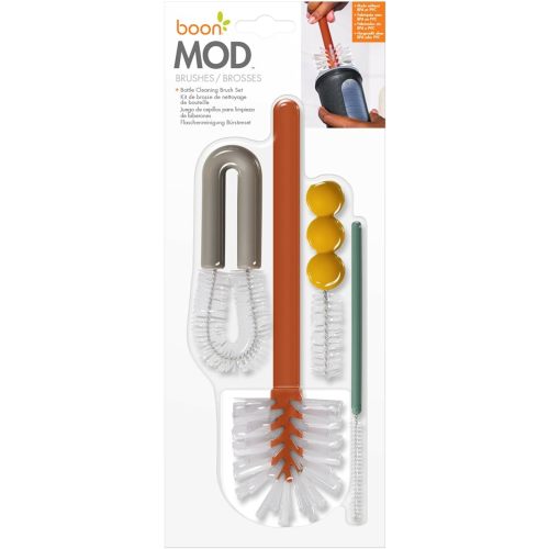 Boon Mod Baby Bottle Brushes - Includes Bottle Cleaner Brush, Straw Cleaner Brush, Nipple Brush and Detail Brush for Baby Bottles - Newborn Essentials - Deco - 4 Count